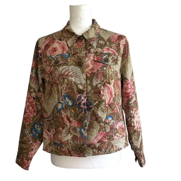 Coldwater Creek Jacket Petite Brown Pink Blue Floral Button Front Size SP - Picture 12 of 12